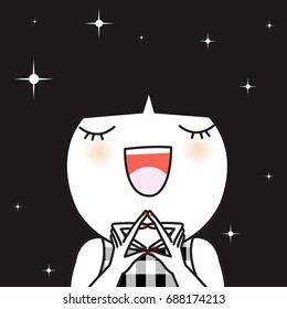 Girl Making A Star-Shape Hand Sign Among The Stars In The Sky Concept Card Character illustration