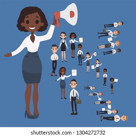 Girl man office documents briefcase tie formal wear suit business worker. Vector cartoon
