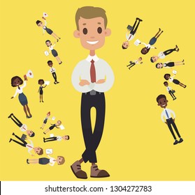 Girl man office documents briefcase tie formal wear suit business worker. Vector cartoon