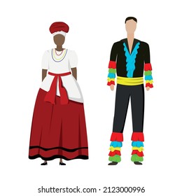 Girl and man in Spanish folk national festive costumes - Vector illustration