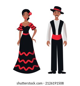 Girl and man in Spanish folk national festive costumes - Vector illustration