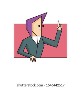 Girl manager points up. Business vector illustration.