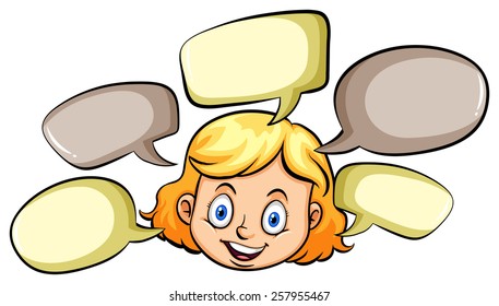 Girl with many empty callouts on a white background
