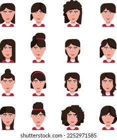 Girl with many hairstyles vector art illustration
