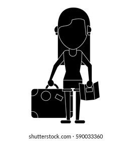 girl map travel suitcase pictogram