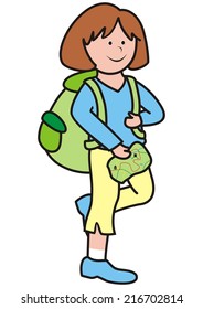 Girl and map, vector icon