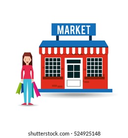 girl market shopping gift buying vector illustration eps 10