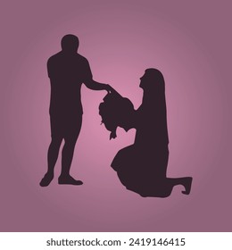 Girl Marriage proposal composition with a silhouette style