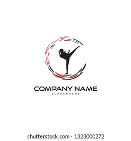 girl martial art logo design vector