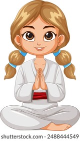 Chica con uniforme de artes marciales meditando