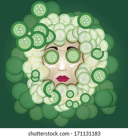 The girl in the mask of cucumber