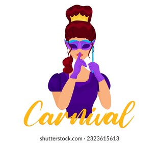 Girl in a mask and dress, carnival, clipart, bright illustration