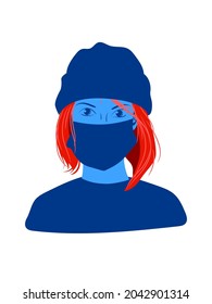 Girl in the mask. Funny illustration of girl. Original colors