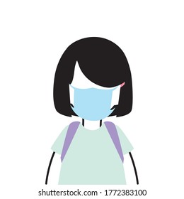 girl with mask going back to school vector illustration desing