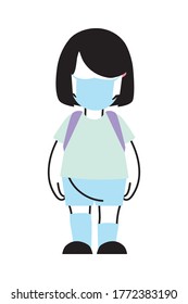 girl with mask going back to school vector illustration desing