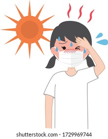 Girl in mask, heat stroke