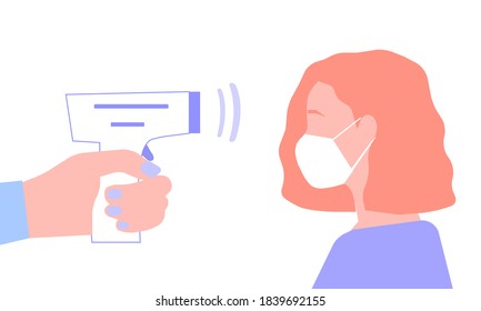 The girl in the mask measures the temperature, a vector graphics