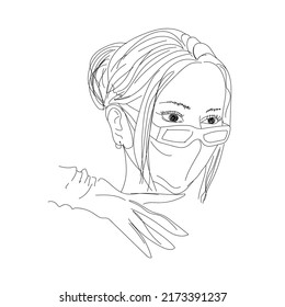 Girl in a mask in one line.