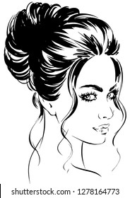 Girl With Massive Hair Bun And Big Lashes