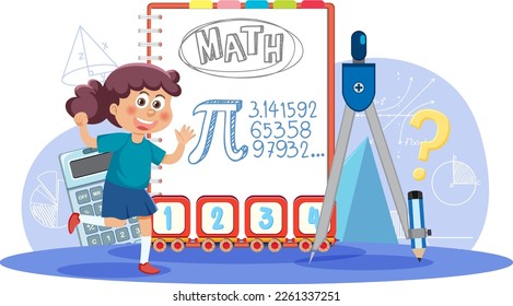 Girl with math element illustration
