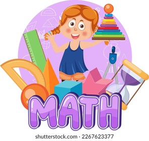Girl with math element logo illustration