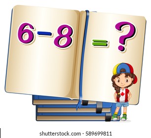 Niña con ecuación matemática en el libro