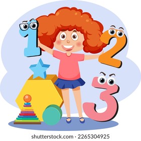 Girl with math number banner illustration