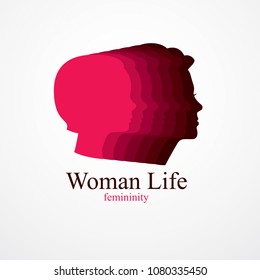 Girl maturation age years concept, adulthood idea, the time of life, periods and cycle of life, growing old, from infancy to maturity. Vector simple classic icon or logo design.