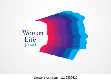 Girl maturation age years concept, adulthood idea, the time of life, periods and cycle of life, growing old, from infancy to maturity. Vector simple classic icon or logo design.