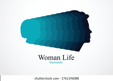 Girl maturation age years concept, adulthood idea, the time of life, periods and cycle of life, growing old, from infancy to maturity. Vector simple classic icon or logo design.