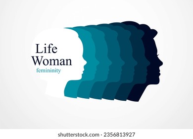 Girl maturation age years concept, adulthood idea, the time of life, periods and cycle of life, growing old, from infancy to maturity. Vector simple classic icon or logo design.