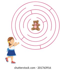 Girl and Maze Vector Illustration