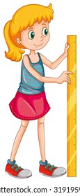 Girl measuring height with a ruler illustration