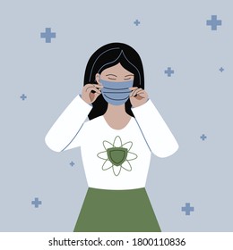 girl in a medical face mask. Security. Calm. Protection from the virus, avoiding the virus.