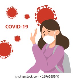 Girl in medical mask is afraid of coronavirus.