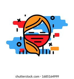 Girl in a medical mask icon modern thin line and flat style. Barrier protection against the virus. Coronavirus concept. Protection and care for the health of people.
