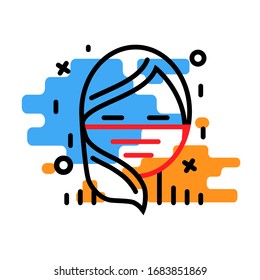 Girl in a medical mask icon mpdern thin line style. Barrier protection against the virus. Coronavirus concept. Protection and care for the health of people.