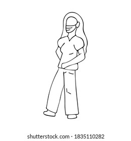 Girl in a medical mask isolated on white background. Flat style. Protection from air pollution, disease and flu. Vector illustration.