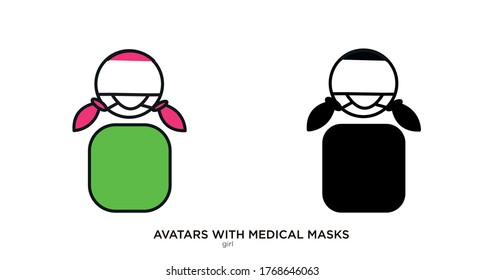 Girl with medical mask vector illustration lineal color and filled design