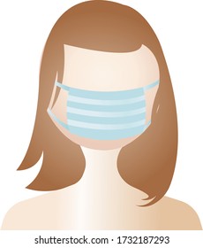 Girl in a medical protective mask. Vector icon on a white background.