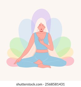 girl meditate in rainbow colors