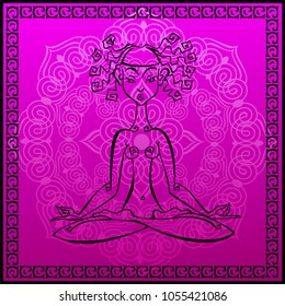 Girl meditates. Vector.