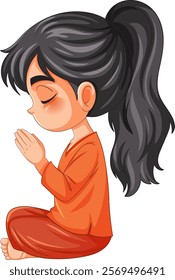 A girl meditating with closed eyes and folded hands