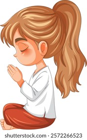 A girl meditating with closed eyes and hands together