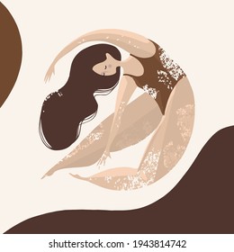 Girl meditating doing yoga in a shape of circle