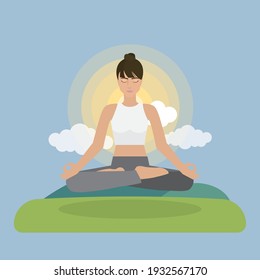 A girl meditating floating in natural environment