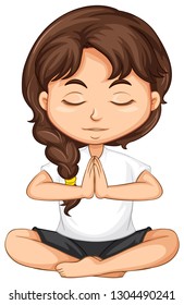 A girl meditating on white background illustration