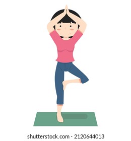 Girl meditating practicing yoga doing tree pose Concept