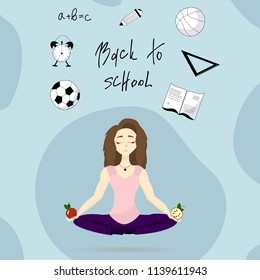 Girl is meditating with school objects