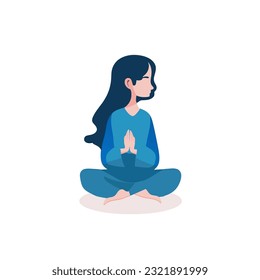 girl meditating simple vector illustration